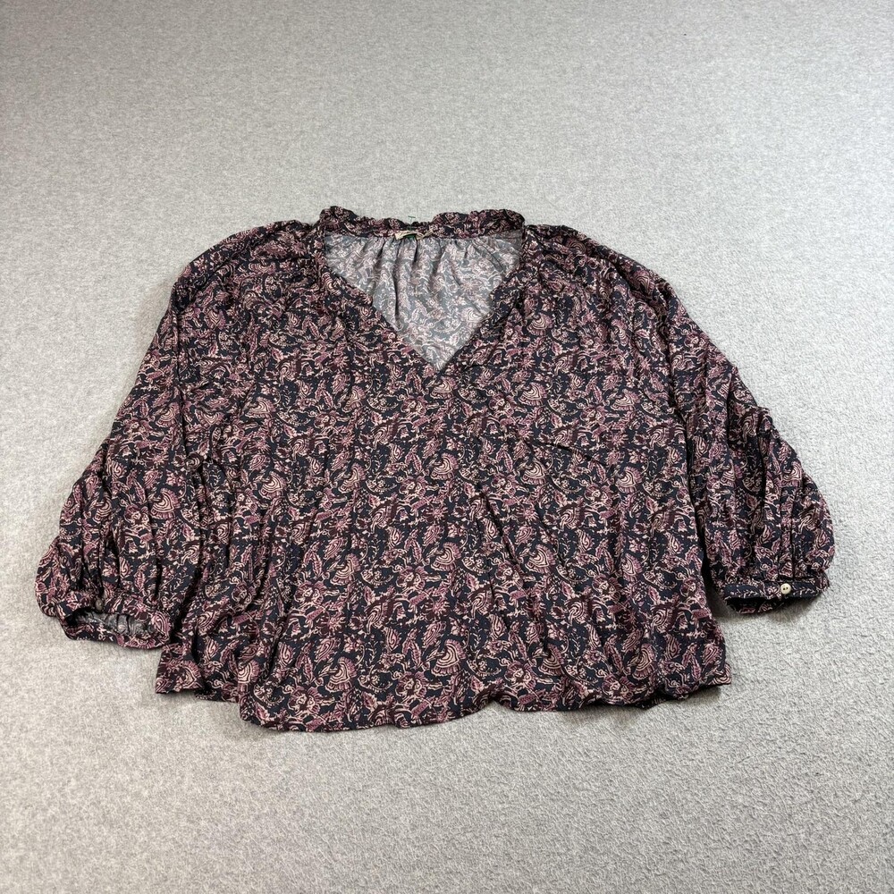 Faherty Shirt Womens Large Purple Pink Paisley Peasant Top Coastal Boho Lightwei
